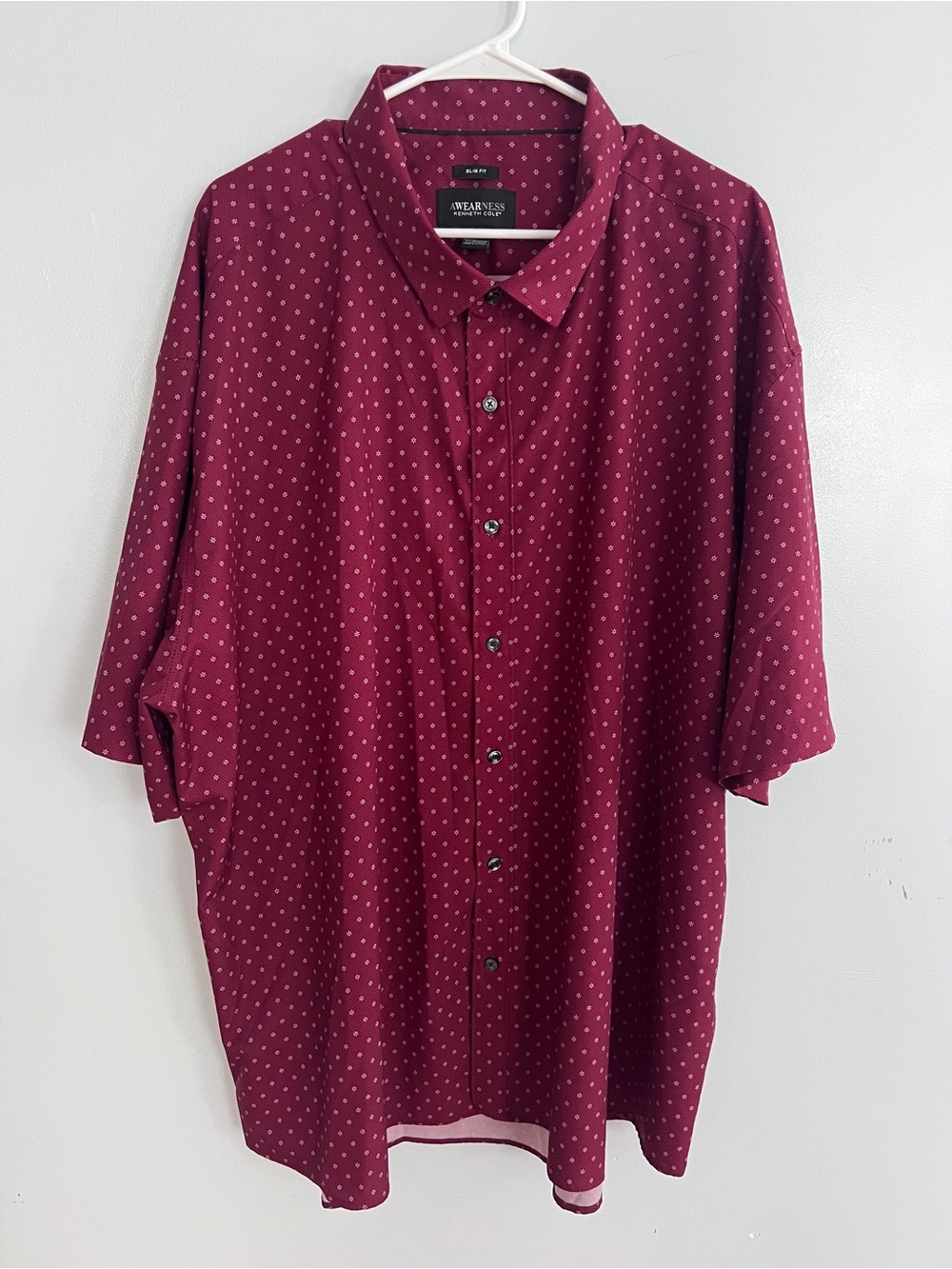 Kenneth Cole Awearness Men’s Burgundy Short-Sleeve Button-Up Shirt